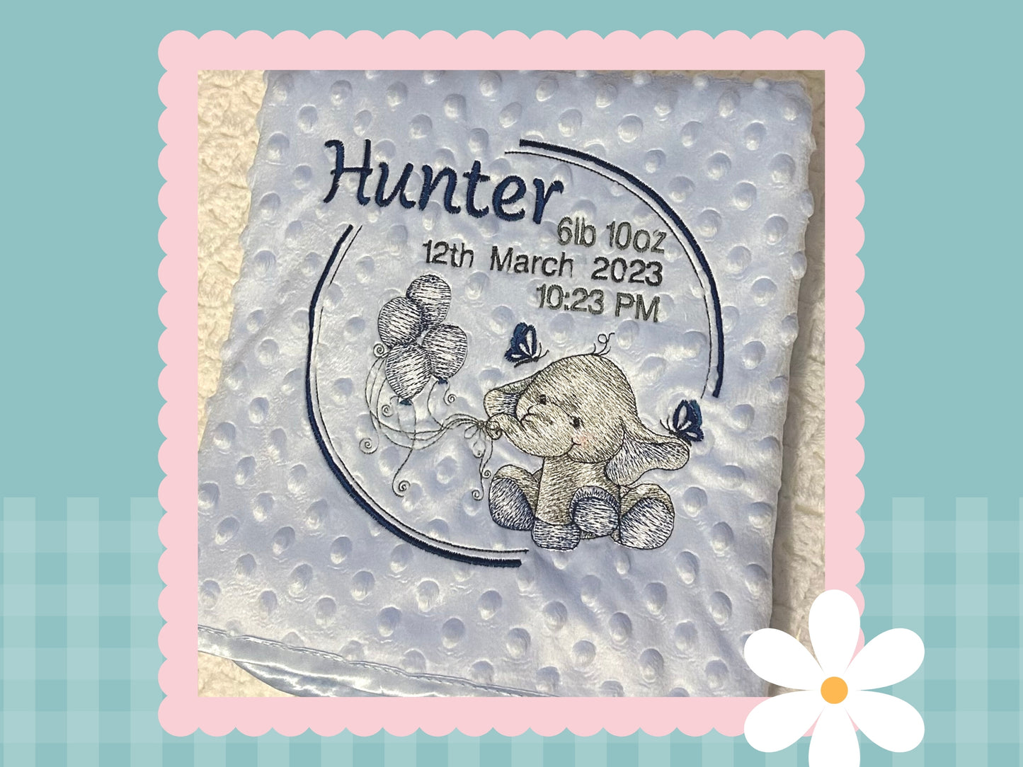 Birth Details Elle The Elephant  Keepsake Baby Blanket