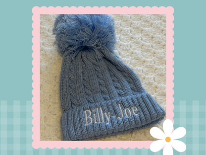 Personalised Cable Knit Hat with Pom Pom | Embroidered