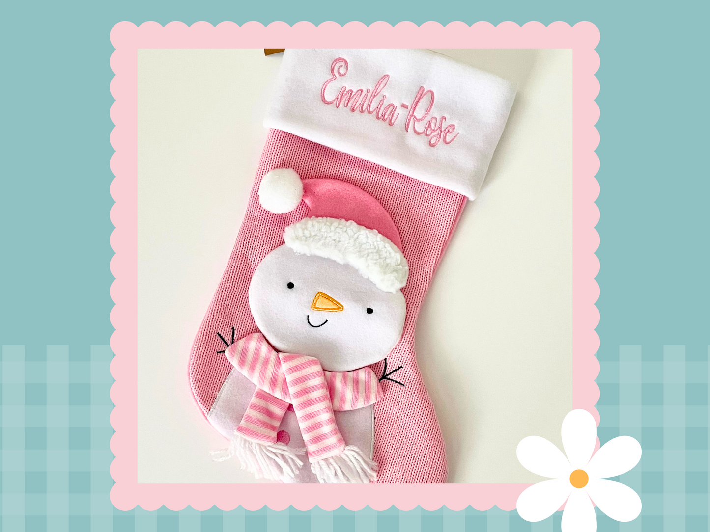 Deluxe Plush Pink Knitted 3D Snowman Stocking