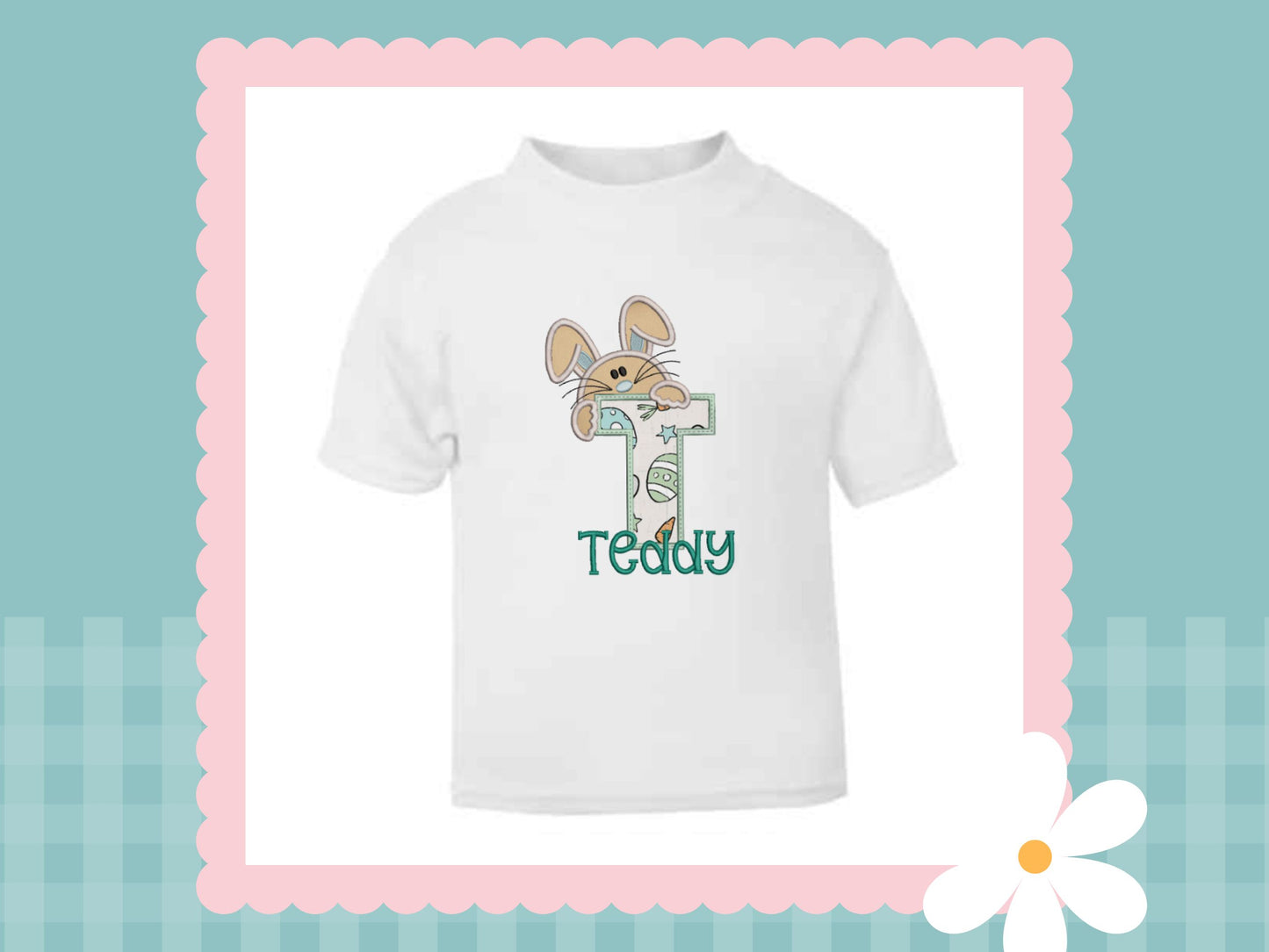 Peaking Bunny Embroidered Initial appliqué T-shirt (Mr Bunny Print)