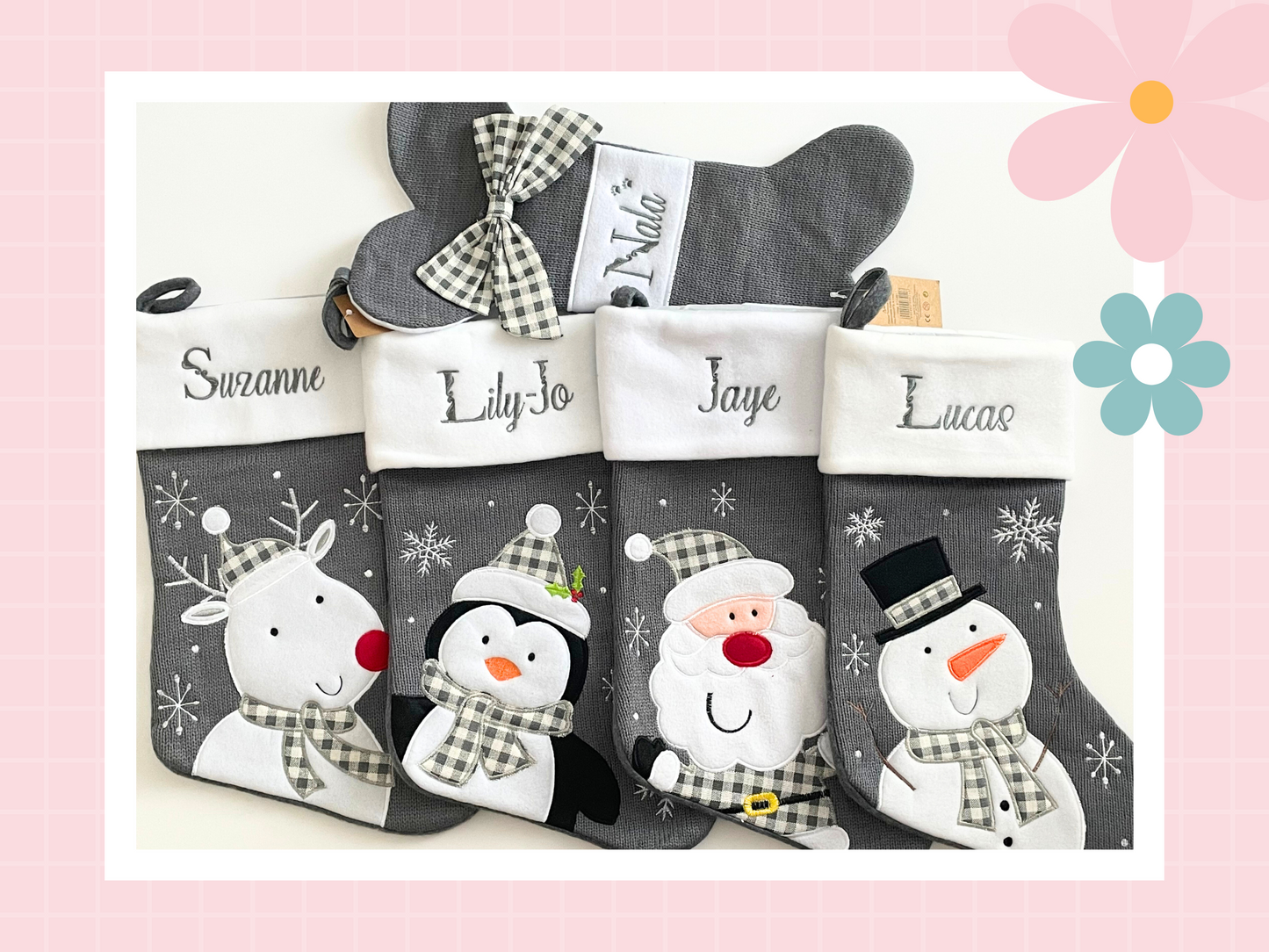 Deluxe Plush Grey Knitted Stocking (multiple designs)