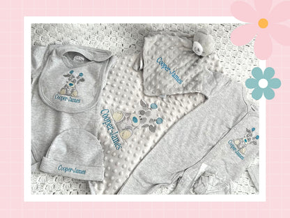 Personalised Dimple Fleece Blanket | Giraffe | Embroidered