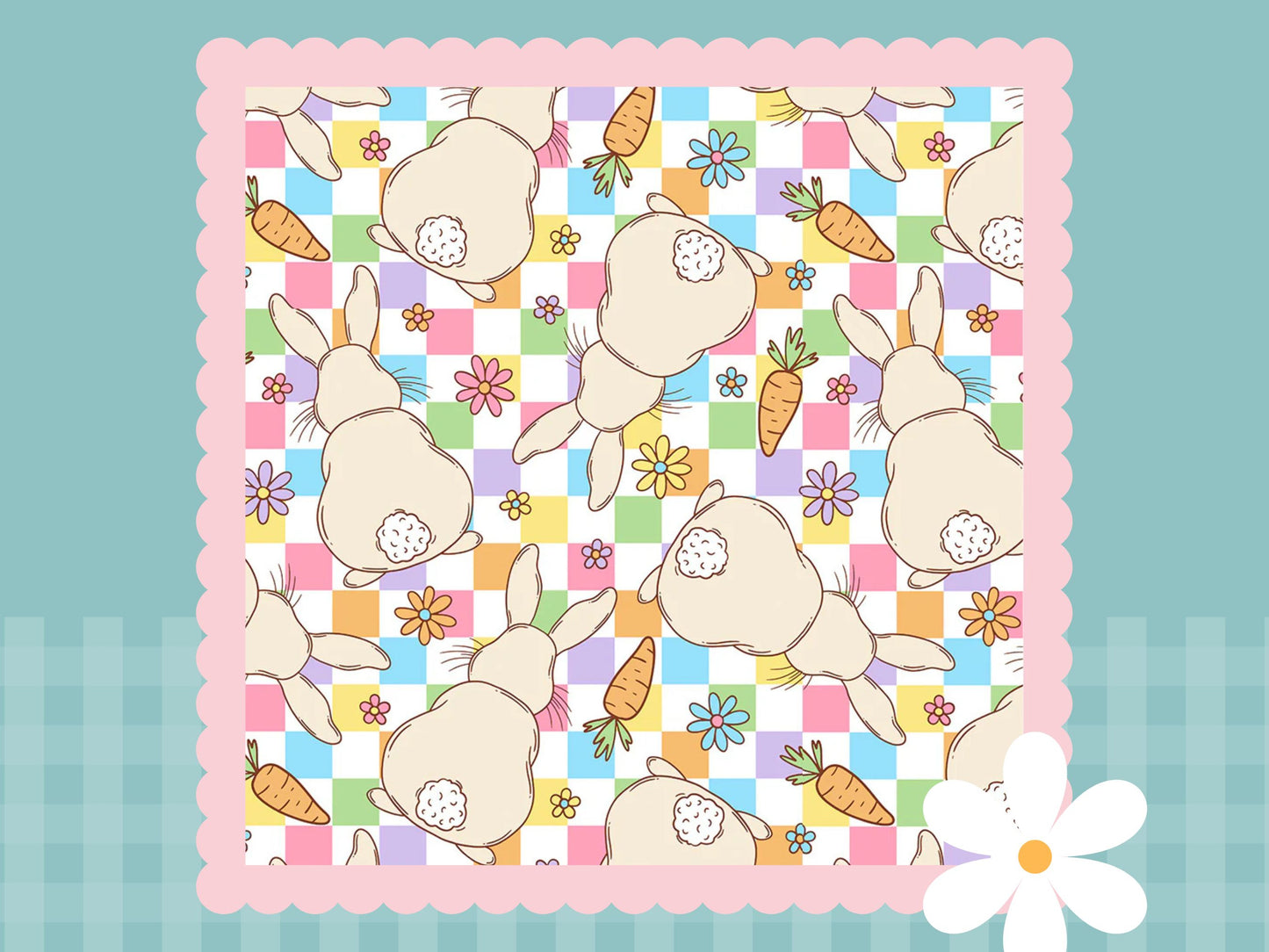 Pastel Check Bunny Print Handmade Baby Blanket