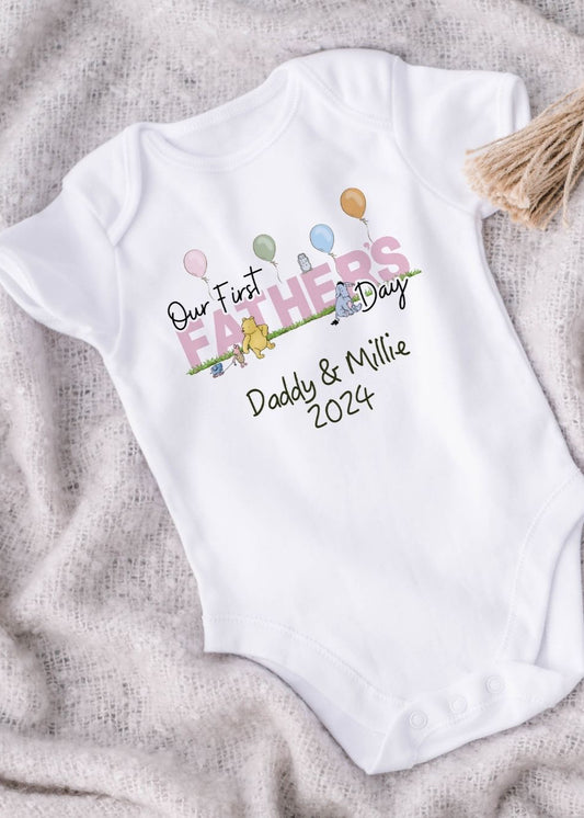 Our First Fathers Day Classic Pooh Bear Baby Vest