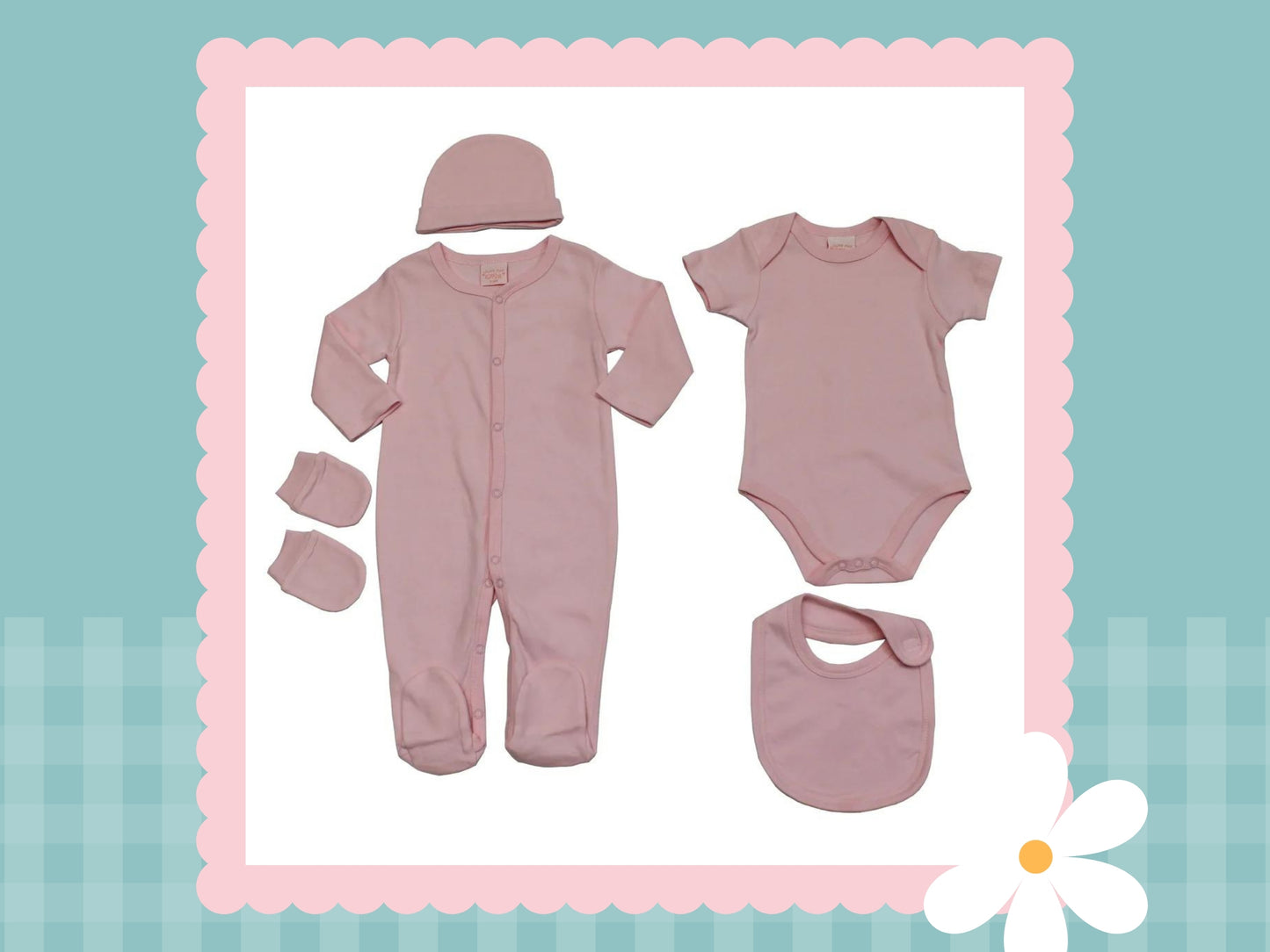 5 Piece Personalised Layette Set ✭ Baby Feet Design