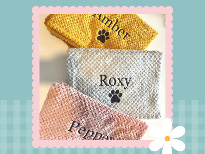Personalised Waffle Pet Blanket With Paw Print | Embroidered