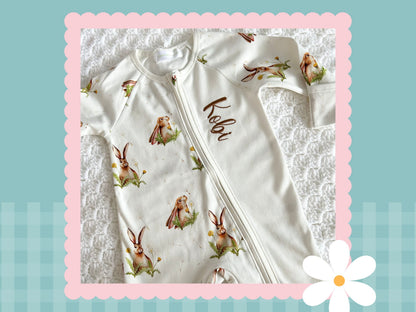 Personalised Hare and the dandelion romper | Embroidered