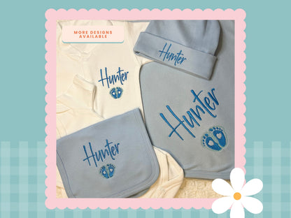 Personalised Blue & White Baby Gift Set | Embroidered