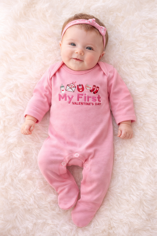 0-3 Months; My First Valentines Day Pink Romper (Ready To Post)
