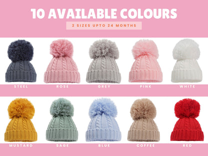 Personalised Cable Knit Hat with Pom Pom | Embroidered