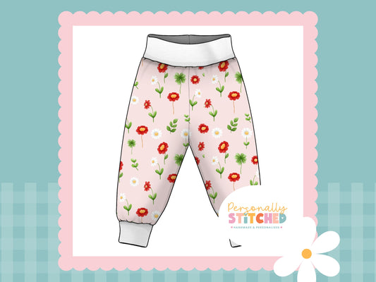 Ladybird Flowers French Terry Relaxed Fit Contrast Waist & Cuff Joggers