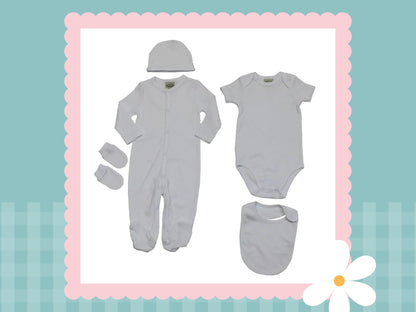 5 Piece Personalised Layette Set ✭ Baby Feet Design