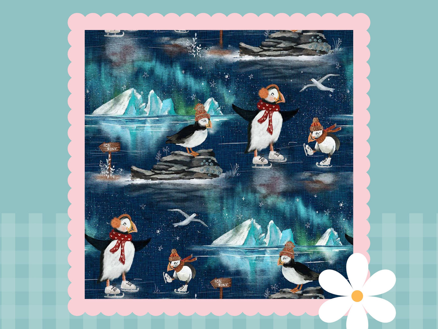 Ice Skating Puffins Print Handmade Baby Blanket