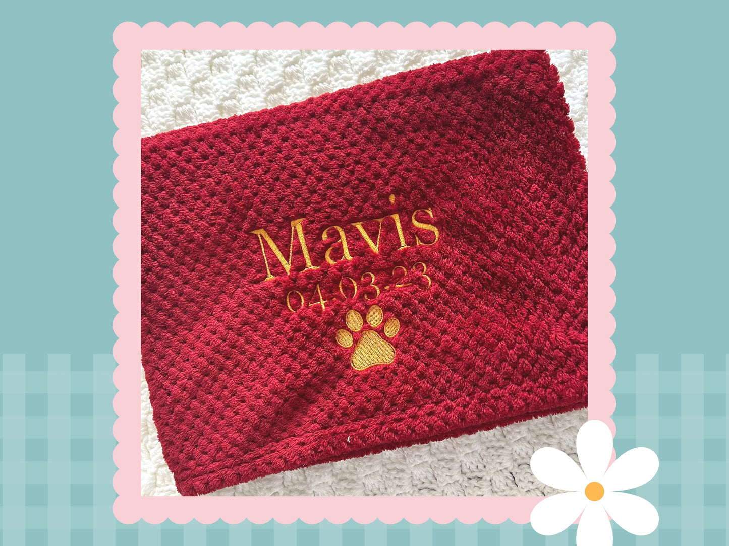 Personalised Waffle Pet Blanket With Paw Print