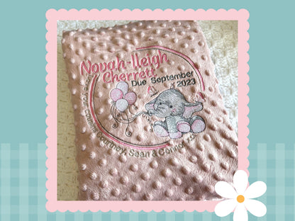 Birth Details Keepsake Blanket | Elle The Elephant | Embroidered