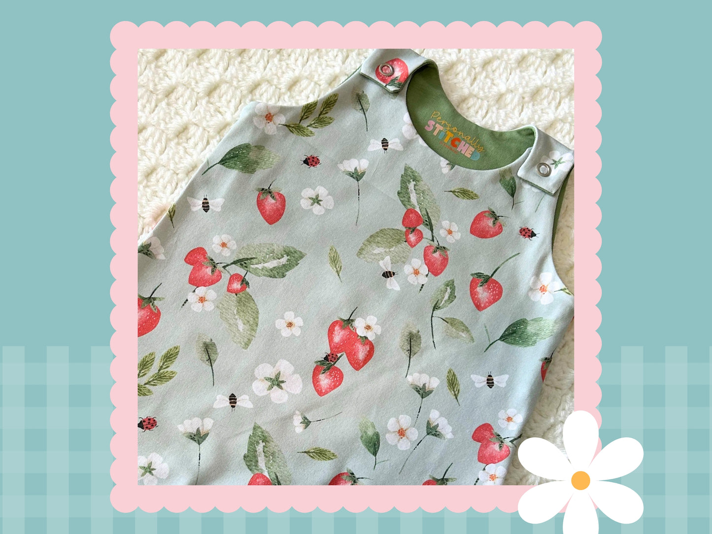 Handmade Strawberry Meadow Print Playful Romper