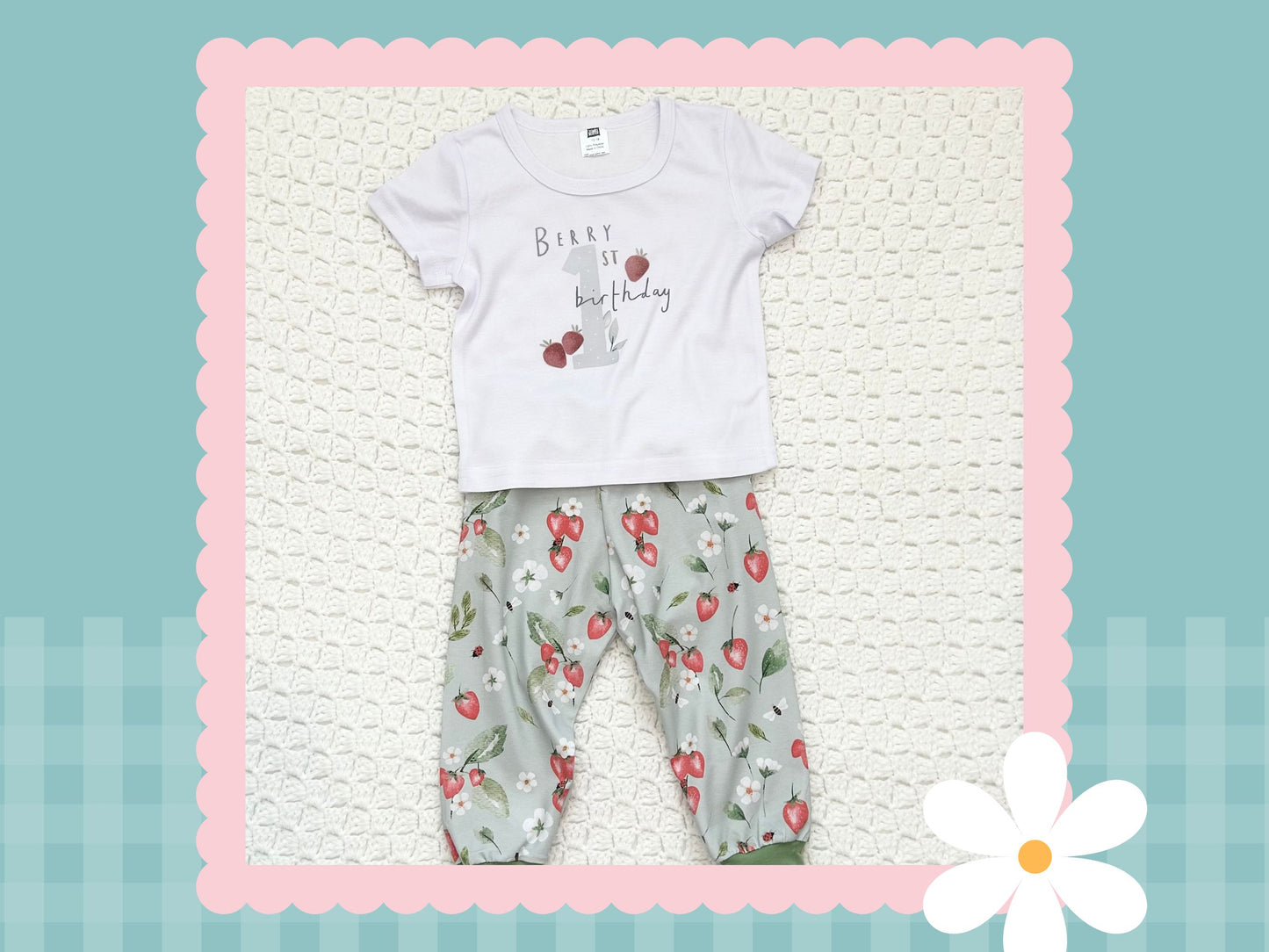 Handmade Strawberry Meadow Print Relaxed Fit Cuff Pants