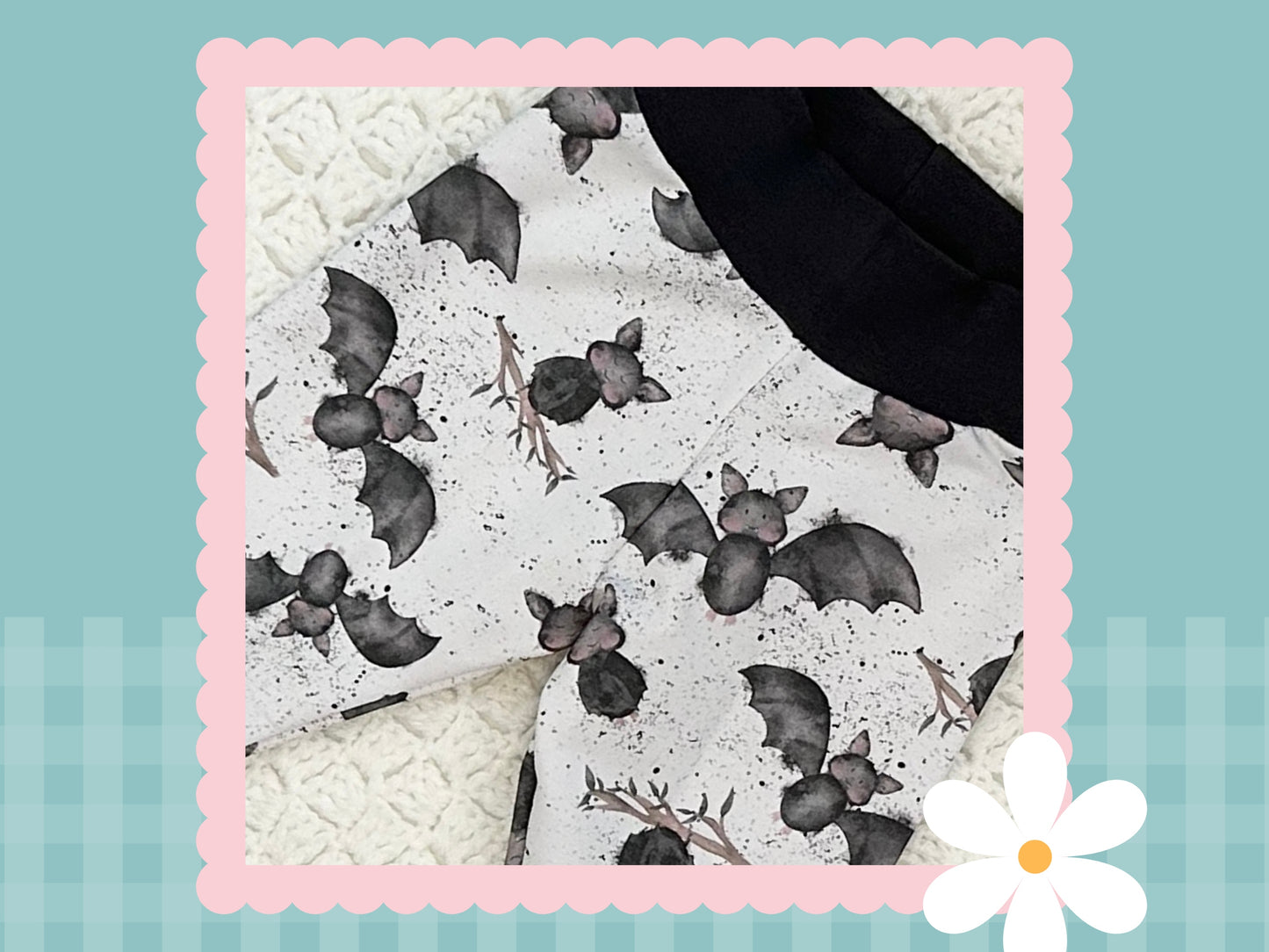 Handmade Bat Splats Print Relaxed Fit Cuff Pants