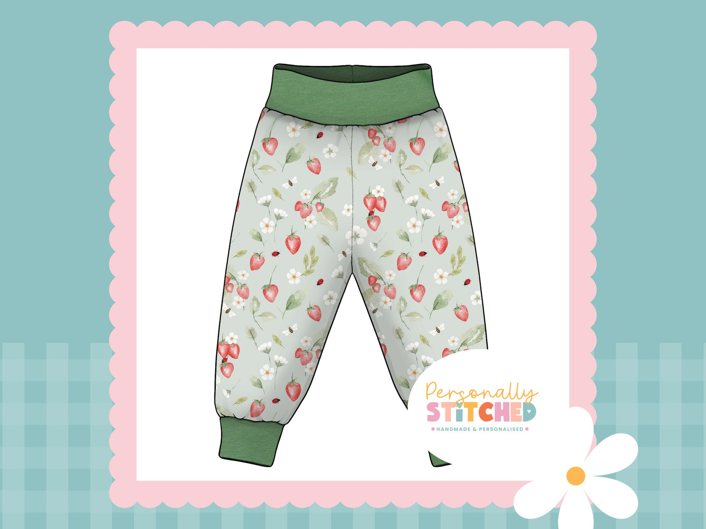 Strawberry Meadow Print French Terry Relaxed Fit Contrast Waist & Cuff Joggers