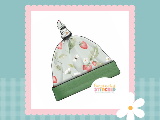 Strawberry Meadow Print Handmade Tie Knot Baby Hat