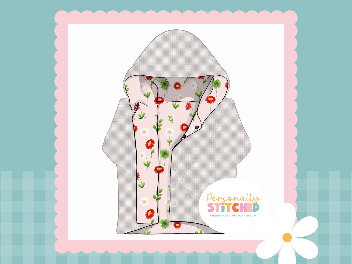 Ladybird Flowers Print & White Waffle Knit Hooded Cardigan (Handmade To Order)