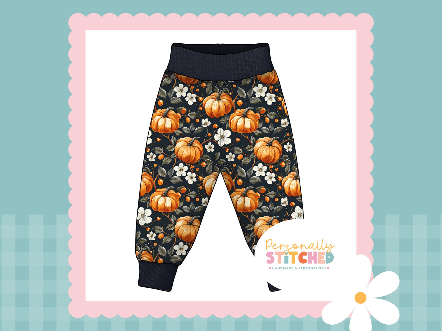 Pumpkin Flowers Print French Terry Relaxed Fit Yoga Waist & Cuff Joggers