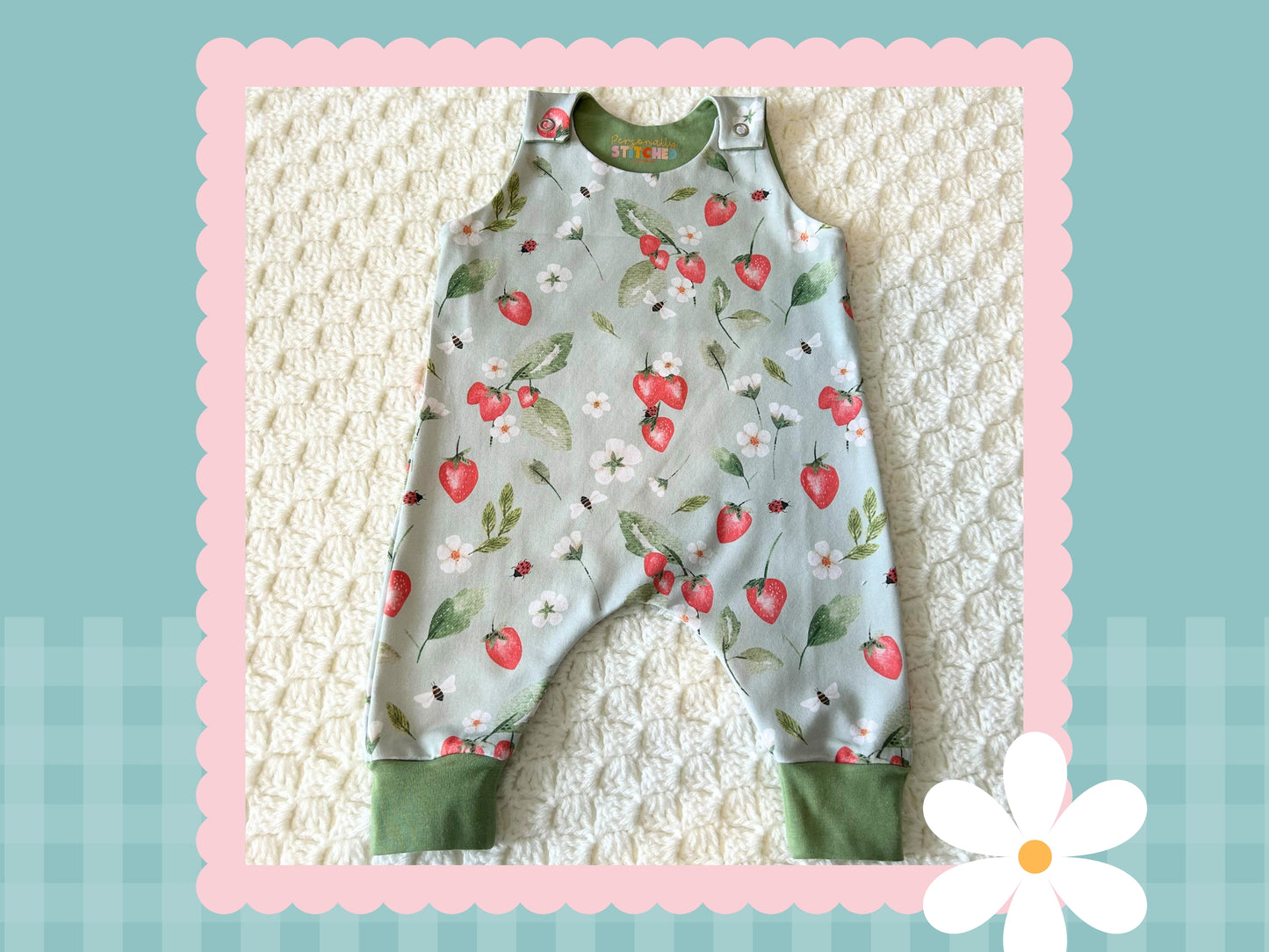 Handmade Strawberry Meadow Print Playful Romper