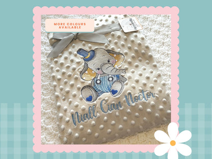Personalised Dimple Fleece Blanket | Boy Elephant | Embroidered