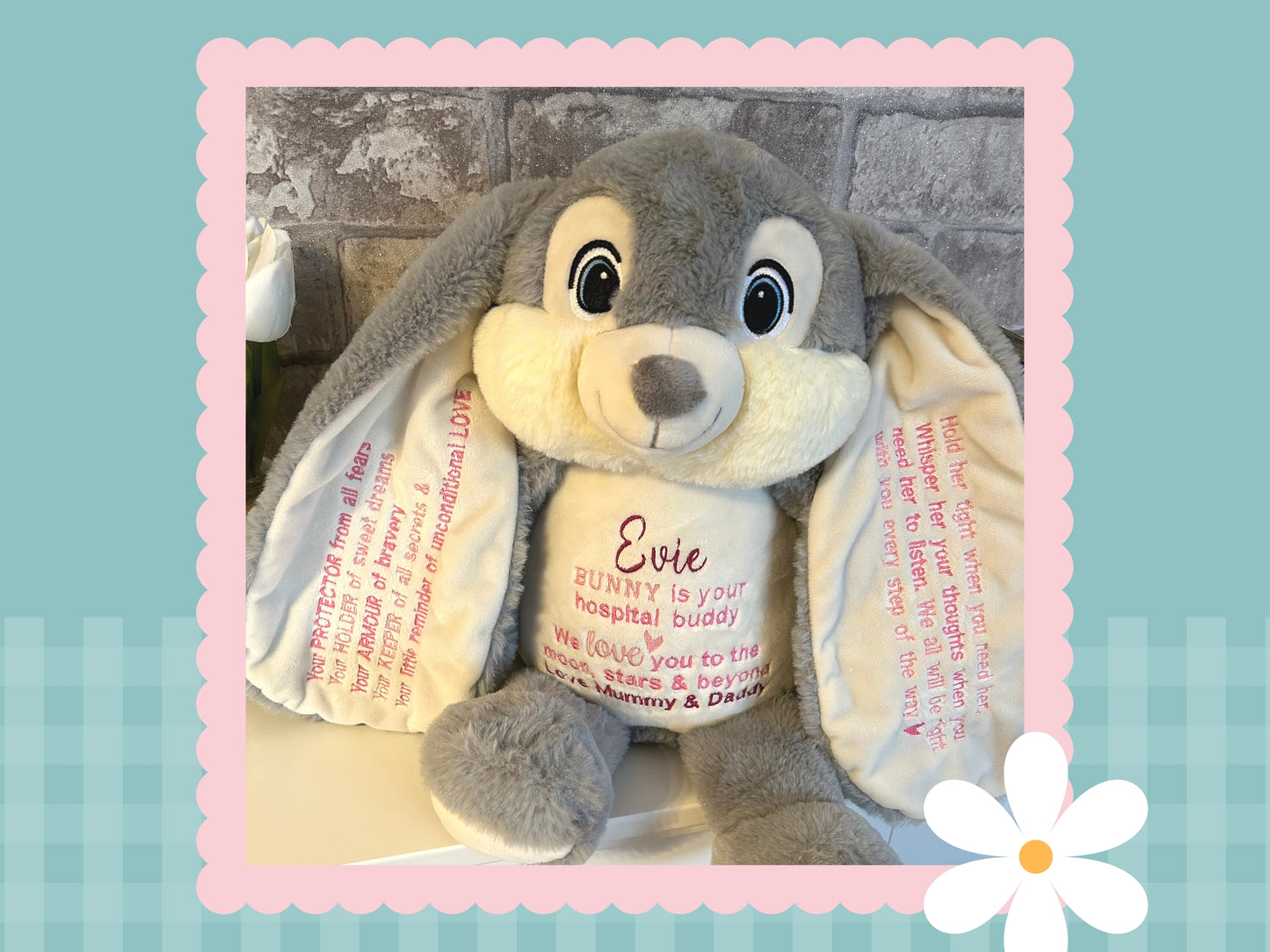 'Harvey' Grey Personalised Bunny