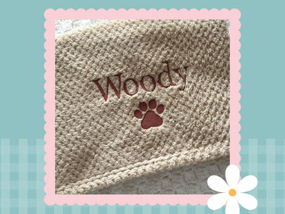 Personalised Waffle Pet Blanket With Paw Print | Embroidered