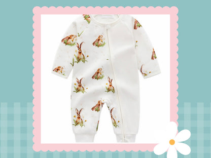 Personalised Hare and the dandelion romper | Embroidered
