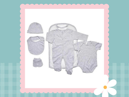 5 Piece Personalised Layette Set | Baby Feet Design | Embroidered
