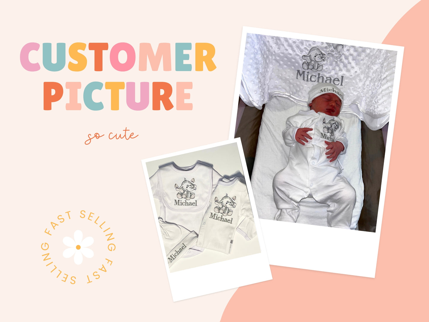 5 Piece Personalised Layette Set ✭ Elle The Elephant Design