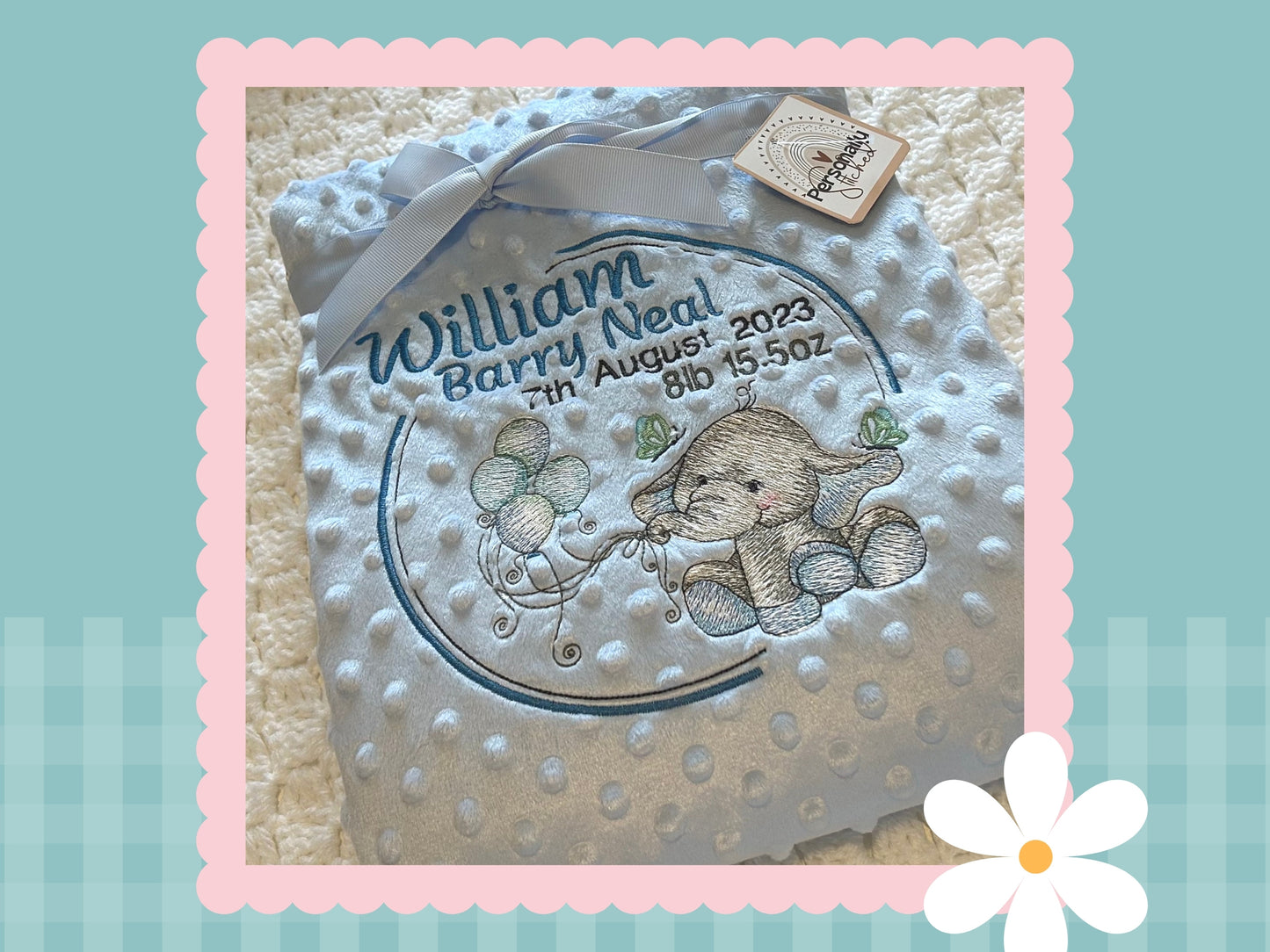 Birth Details Elle The Elephant  Keepsake Baby Blanket