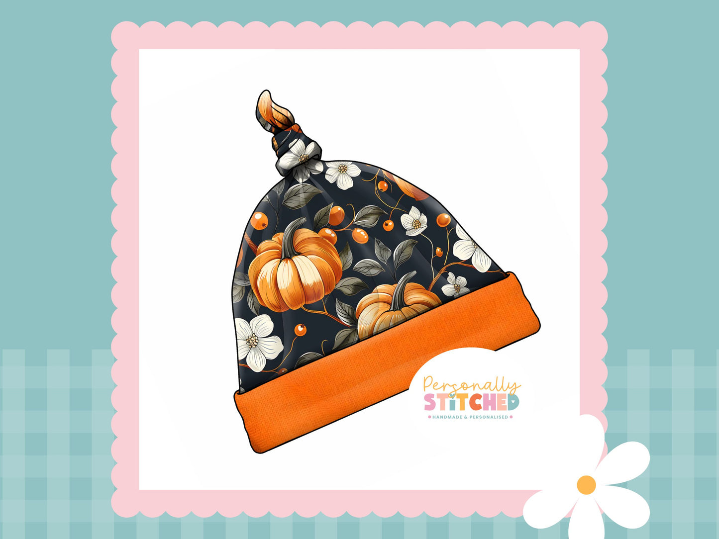 Pumpkin Flowers Print Handmade Tie Knot Baby Hat