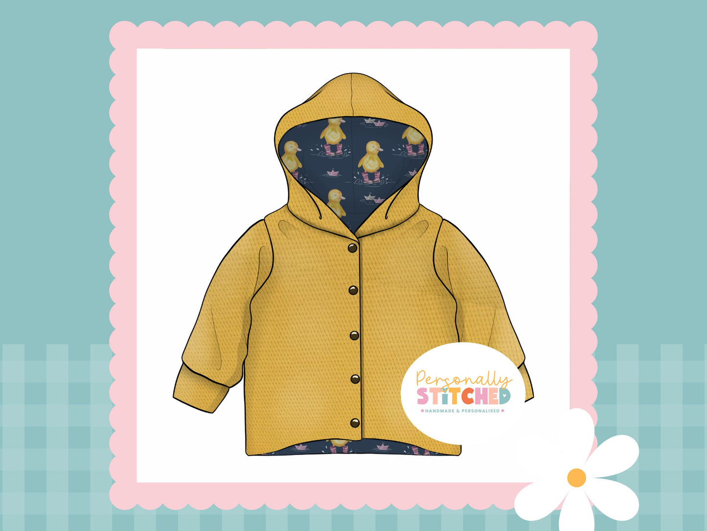 Bianca Duck Print & Yellow Waffle Knit Hooded Cardigan (Handmade To Order)