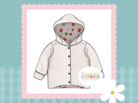 Ladybird Flowers Print & White Waffle Knit Hooded Cardigan (Handmade To Order)