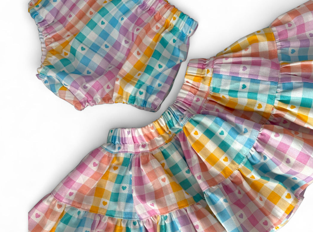 Pastel Gingham Heart Ruffle Skirt