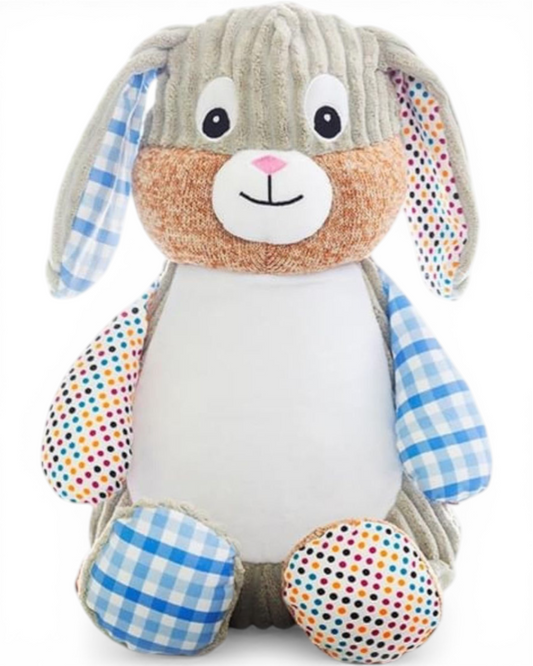 Blue Cheque Sensory Bunny | Official Cubbie Soft Toy | Personalised