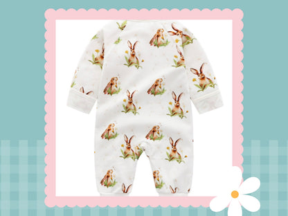 Personalised Hare and the dandelion romper | Embroidered