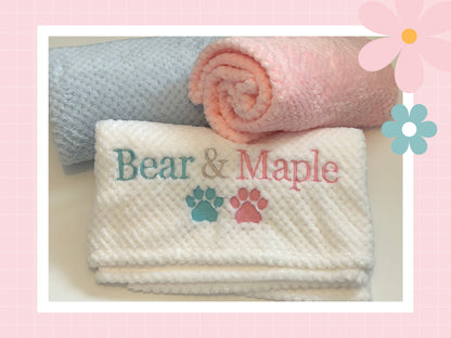 Personalised Waffle Pet Blanket With Paw Print | Embroidered