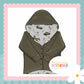 Vintage Military Print & Army Green Waffle Knit Hooded Cardigan (Handmade To Order)