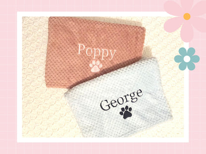 Personalised Waffle Pet Blanket With Paw Print | Embroidered
