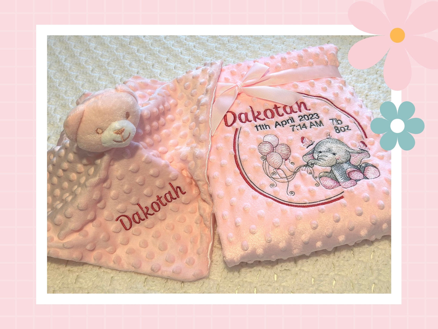 Birth Details Elle The Elephant  Keepsake Baby Blanket