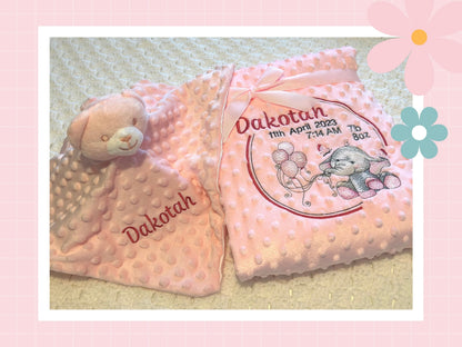 Birth Details Keepsake Blanket | Elle The Elephant | Embroidered