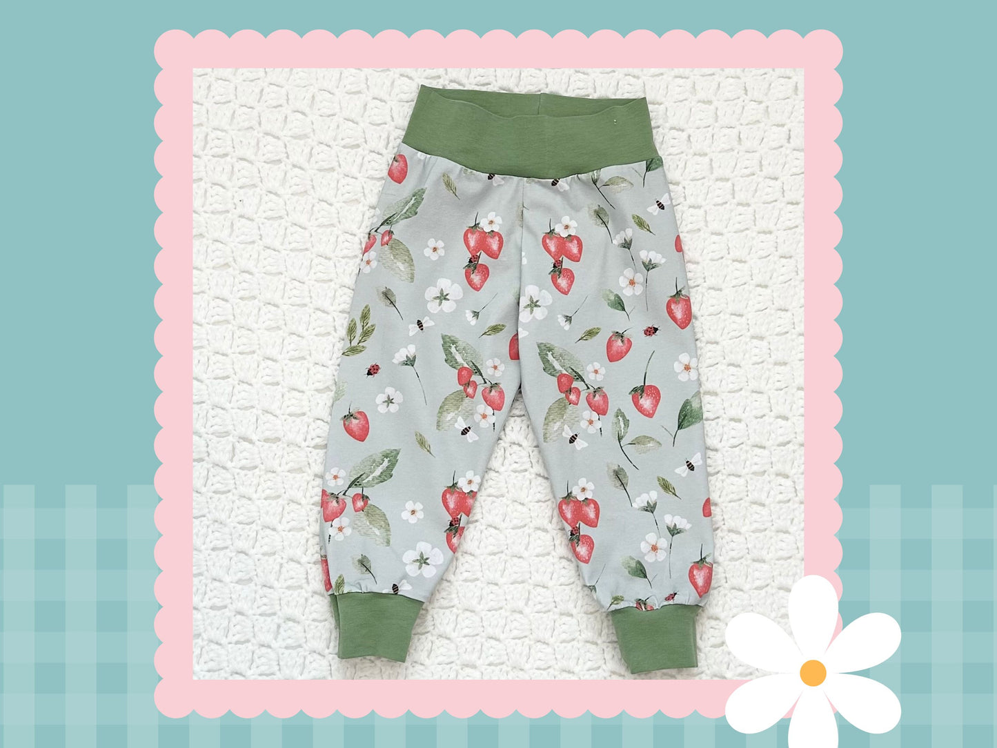 Handmade Strawberry Meadow Print Relaxed Fit Cuff Pants