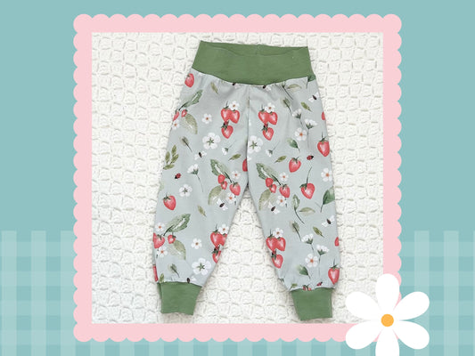 Handmade Strawberry Meadow Print Relaxed Fit Cuff Pants