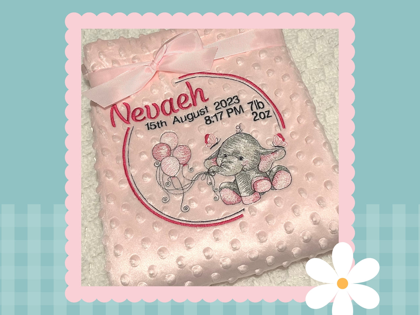 Birth Details Elle The Elephant  Keepsake Baby Blanket