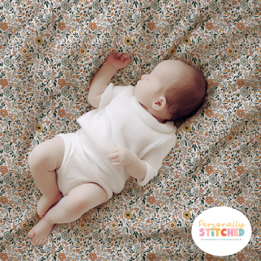 Autumn Florals Print Handmade Baby Blanket