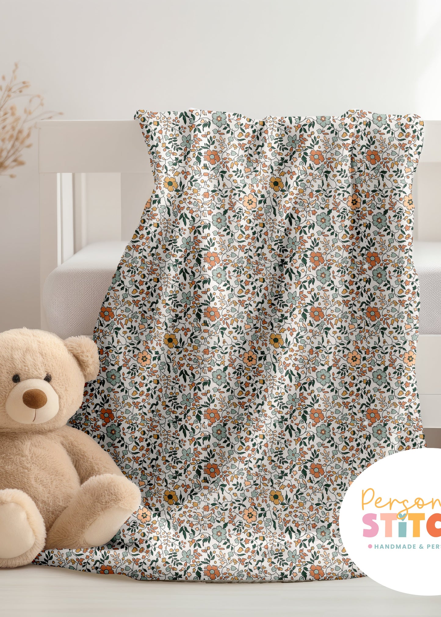 Autumn Florals Print Handmade Baby Blanket